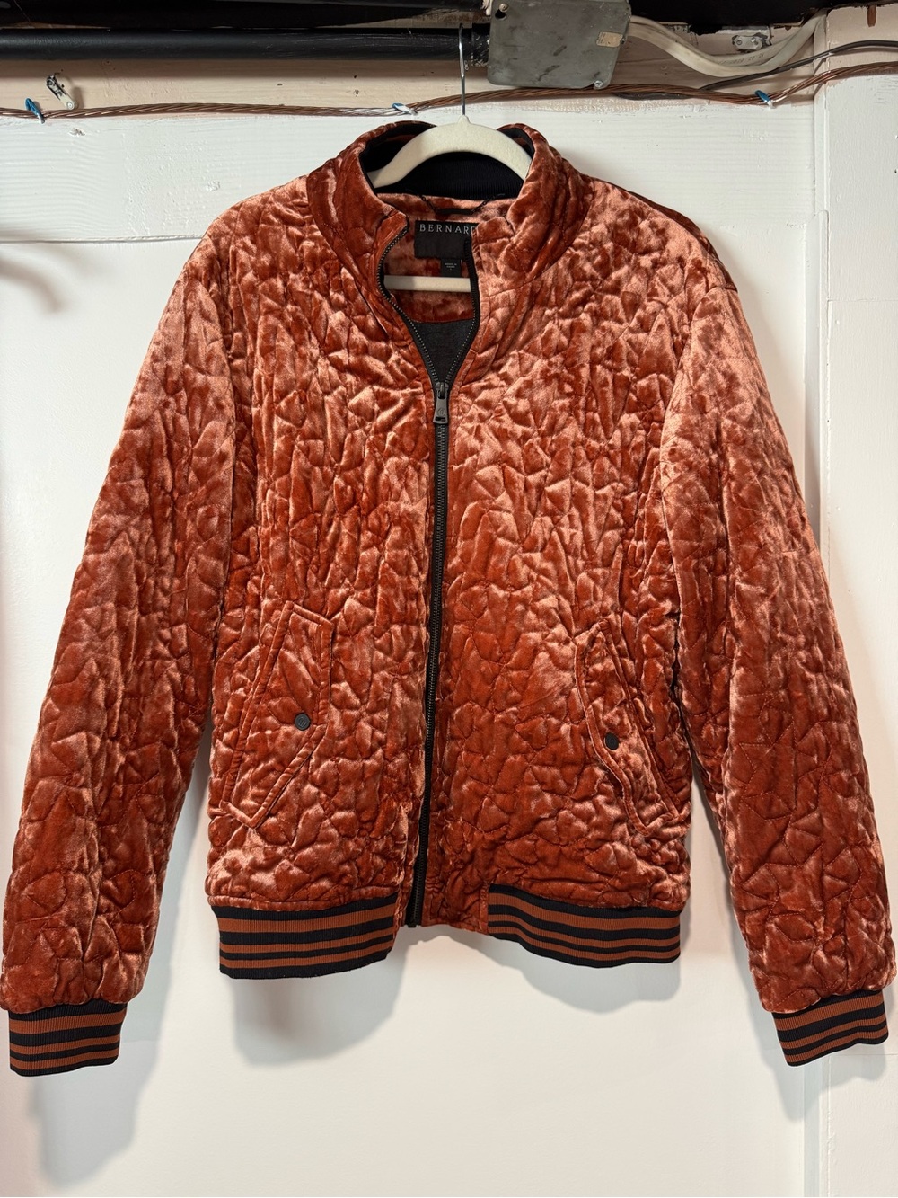 Bernardo Quilted Velvet Bomber Jacket - Rust Orange